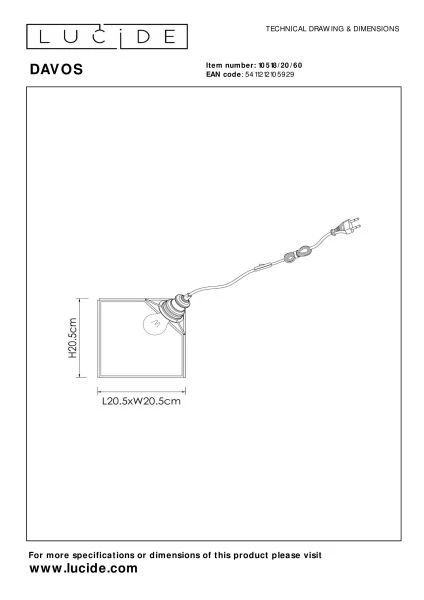 Lucide DAVOS - Tafellamp - 1xE27 - Transparant - technisch